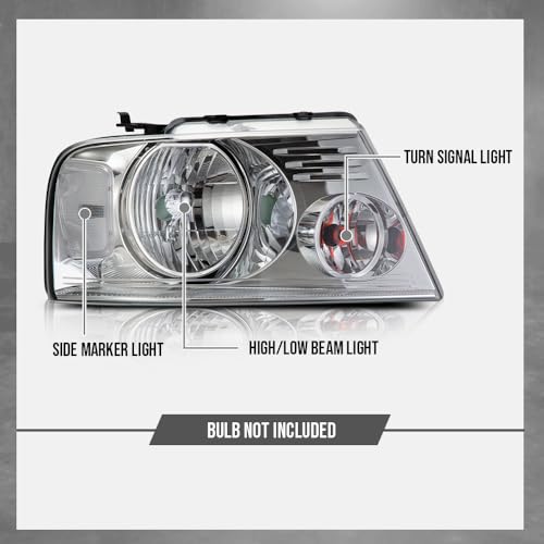 Image of G-PLUS Headlights Assembly, Fit 2004-2008 Ford F150 / 2006-2008 Lincoln Mark Lt(NOT Fit 2004 F150 Heritage /Flareside Beds), Clear Lens Chrome Housing Clear Reflector Bumper Headlamps