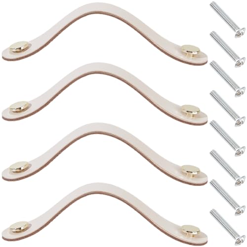 GORGECRAFT 4 Paquete Tiradores de Cuero para Cajones Manijas para Gabinetes Pomos Suaves para Puertas de Armarios de Cocina Herrajes de Cuero Genuino Manija Decorativa Tocador con Tornillo Plata