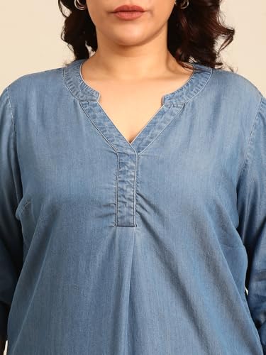 Image of The Pink Moon Women's Midi A-Line Plus Size Denim Dress - (DRS NIM18 Tencel)