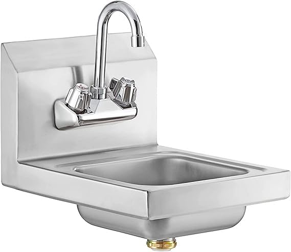 Stainless Steel Wall Mount Hand Sink with Faucet | Commercial Hand Washing Basin For Restaurant, Kitchen | NSF. (12