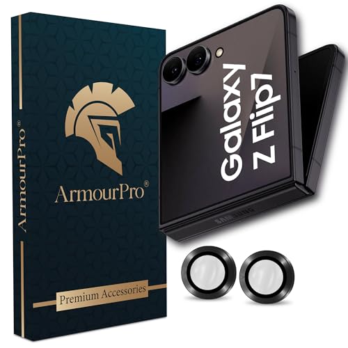 Image of ArmourPro Premium Camera Lens Tempered Glass for Samsung Galaxy Z Flip 7 (6.9 Inches) Tough HD Individual Aluminum Alloy Rings 9H Camera Cover, Scratch-Resistant,Camera Lens Protection| Black, 1 Pack
