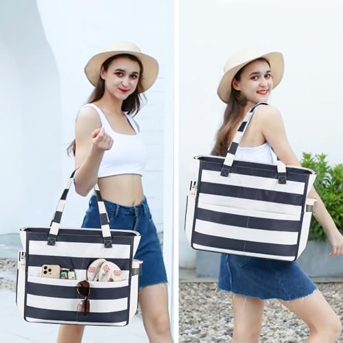 Image of Waterproof Beach Tote Pool Bags for Women Ladies Extra Large Gym Tote Carry On Bag With Wet Compartment for Weekender Travel