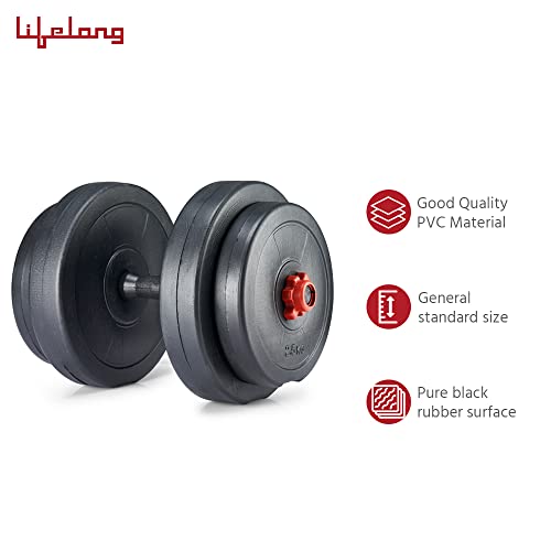 Image of Lifelong LLPVCHGC14 PVC Home Gym Set 20kg Plate with Extension Barbell Rod and Dumbbells Rods with Gym Accessories for Home Workouts (Black, 6 Months Manufacturer's Warranty)