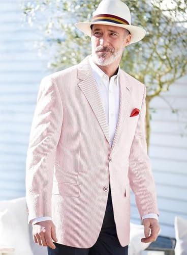 VENNYNG Men's Seersucker Suit Jacket Single Breasted Thin Blazer Coat for Weddings Easter Party Business3