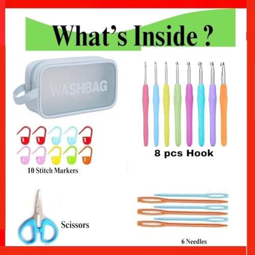 Image of Crochet Kit with Soft Grip Handles - Full Crochet Hook Set for Beginners & Yarn Lovers - Ergonomic Crochet Tools for DIY Craft & Gifting (Crochet Set 8)