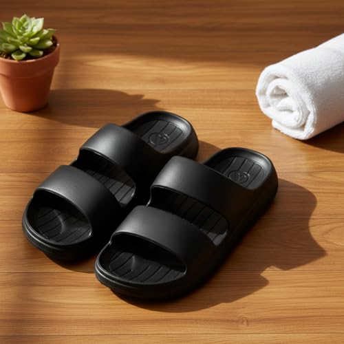 Image of Aqualite Men's Slides Slippers | Slip-On Comfort Flipflop Flat Base, Anti-Skid Sole & Lightweight | Casual Home & Outdoor Sandal for Men