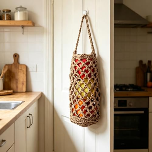 Almacenamiento boho tejido a mano para pared de apartamento 4