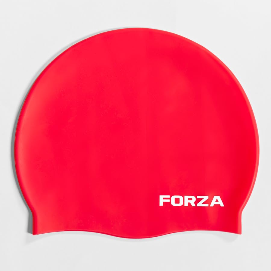 FORZA Kids’ Swimming Caps | Premium Silicone Swim Hats for Children Aged 3-13 | Comfortable, Durable, & Splash-Proof | Available In 5 Multiple Pack Sizes (5, Red, S)