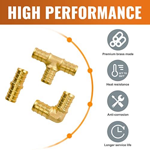 1/2" Pex Fittings, SUNGATOR 45 PCS 1/2 Inch Pex Fittings Set, 15 Each Elbow Tee Coupling, No Lead Brass, ASTM F1807 by SUNGATOR - Image 4