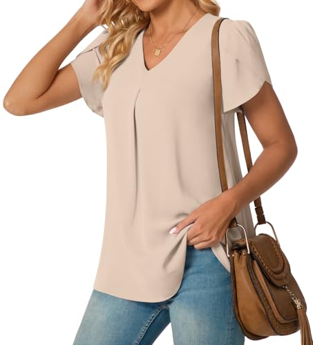 Anyally Women's Plus Size Summer Tunic Tops Dressy Casual Chiffon Blouses Short Sleeve T-Shirts for Leggings2