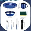 LemonRoad Set de 9 Piezas de Vajilla Esmaltada para Camping, Platos, Tazas y Cuencos, Kit de Cocina para Camping con Cuchillo, Tenedor, Esponja para Lavar, Bolsas de Utensilios y Correas de Almacenamiento, Ligero para Excursionismo miniatura 4