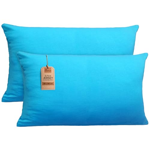NatureMark 2er Set Jersey Kissenbezüge – Elastisch, weich, atmungsaktiv und hautfreundlich – Waschbare Kissenhülle - 40x80 – Türkis