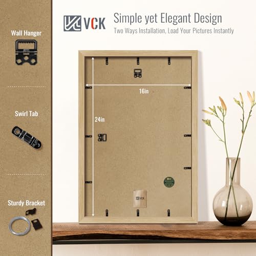 Image of VCK 16x24 Picture Frame 5 Pack, Oak Wood, 12x18 Mat, for Wall Art