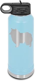 Collie Laser Engraved Water Bottle Customizable Polar Camel Stainless Steel with Straw - Dog Canine pet Light Blue 32 oz