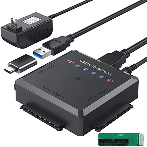 Image of USB 3.0 to SATA IDE Converter, External Hard Drive Reader Recovery Adapter Kit for Universal 2.5 inch 3.5 inch SSD HDD CD /DVD Optical Drives, w /One Touch Backup Function
