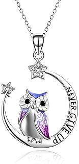 YFN Owl Pendant Necklace Jewellery Sterling Silver Gift Never Give Up Inspiration Necklace for Women Girls (Owl Moon Necklace)