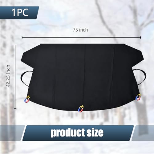 Image of 1 PC Car Windshield Snow Shield Cover, 75 inch x 42.25 inch 600D Thick Oxford Fabric Car Windshield Cover, Waterproof and Antifreeze Window Protector, Universal for Most Cars (Black)