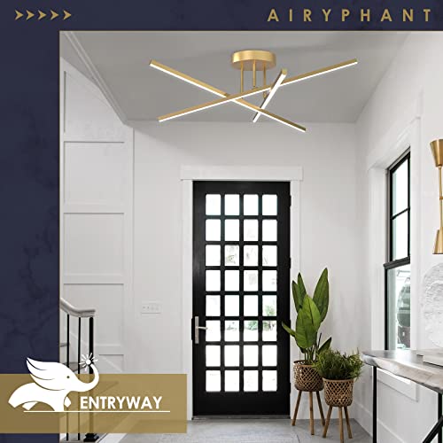 Airyphant Gold Led Chandelier, 3-Lights Modern Semi Flush Mount Ceiling Lighting Fixture For Kitchen Dining Room Foyer Entry Bedroom, 23.82” 18W #TOP3
