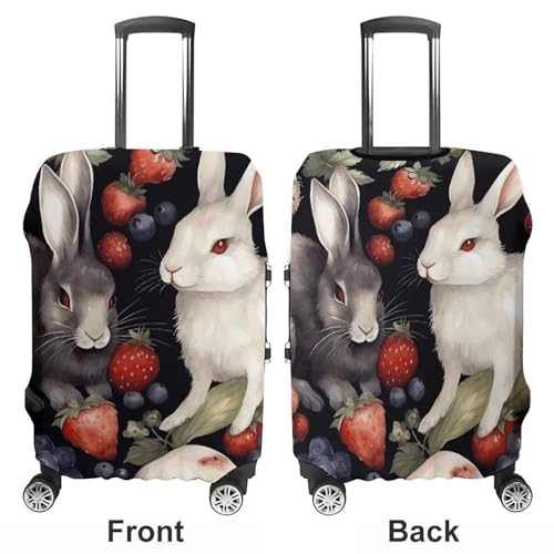 Rabbit And Strawberry Elastic Luggage Cover Suitcase Protector for 19-32 Inch Suitcases | Universal Stretchable Travel Bag Cover | Anti-Scratch, Washable with Zipper Closure S3