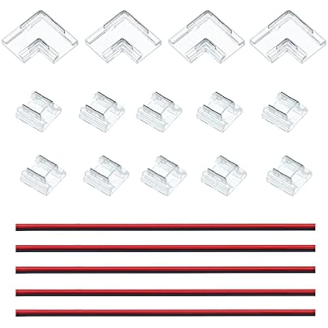 JOYLIT LED Strip Connector 2Pin 10mm/0.39IN Transparent Connector Kit Compatible with 10MM COB SMD Single Color LED Strip, Include 10pcs Gapless Connectors, 4pcs L Connectors, 5pcs Extension Cables Cover