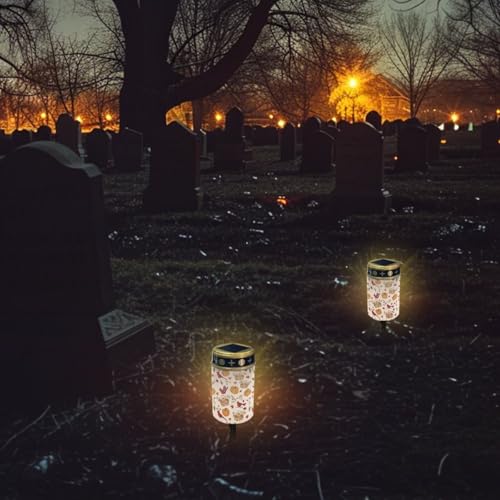 Image of Fall Cemetery Solar Lights Water Resistant LED Flameless Candle Grave Lights Solar Powered Cardinal Bird Maple Leaf Light for Prayer 2 Pcs Thanksgiving Day Decorations