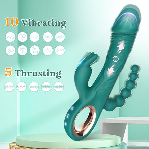 Image of Thrusting Rabbit Vibrator for Women - Multi-Motor G Spot & Clitoral Stimulator, Ergonomic Circle Handle Design, Waterproof Rechargeable Adult Toy for Couples