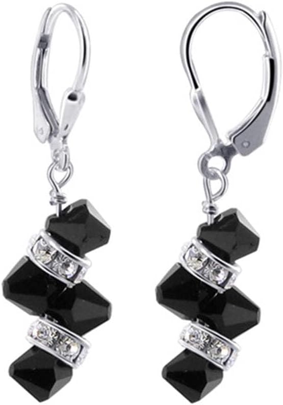 Cluster Style Austrian Crystal Bicons 925 Silver Sterling Drop Earrings