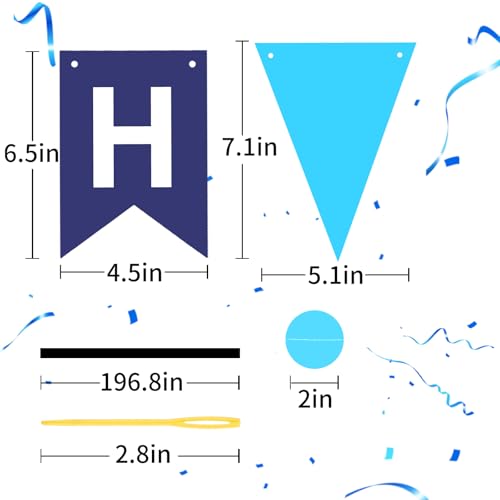 Image of Blue Happy Birthday Banner Hanging Sign Circle Dot Triangle Bunting