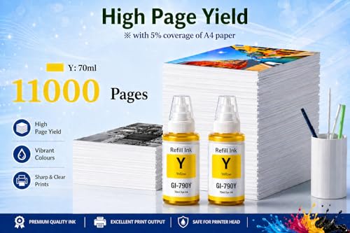 Image of ROHINK GI-790 Series Refill Ink, Compatible with G1000, G1010, G1100, G2000, G2100, G3000, G3010, G3012, G3100, G4000, G4010 Printers (Canon GI 790 Yellow (Pack 2))
