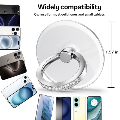 Image of 2 Pack Phone Ring Grip Holder, Transparent Mobile Finger Stand, Strong Adhesive Back Support for Smartphone, Portable Hand Grip Accessory, Universal Case Compatible, Clear Round Design