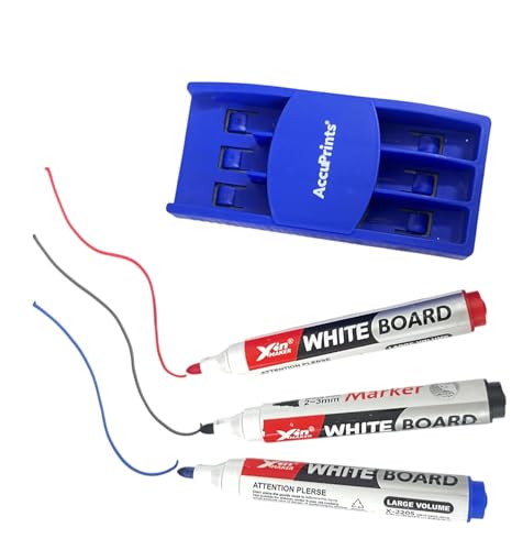 Image of AccuPrints Set of 3 White Board Marker with Magnetics Dusters | Markers for White Board Magnetics Dry Erase Markers Fine Tip Low-Odor Whiteboard Markers with Dusters (Magnetic Duster 3 Set) (A6P0)