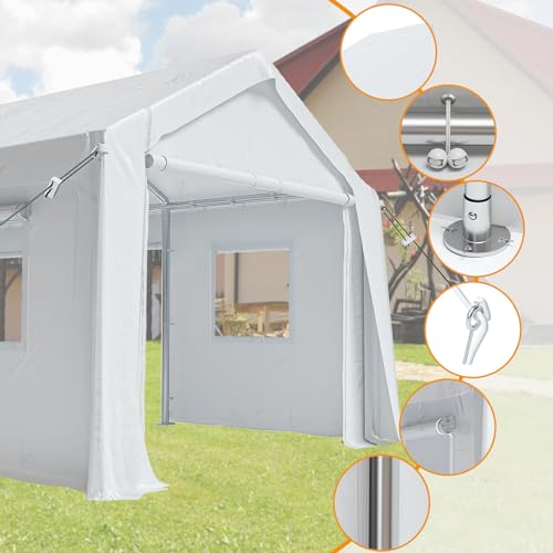 Image of 13x20FT Heavy Duty Carport Canopy 4 Roll-Up Doors & 4 Windows Portable Garage All-Season Outdoor Storage Shed for Car Truck Boat Shelter Party Tent, White