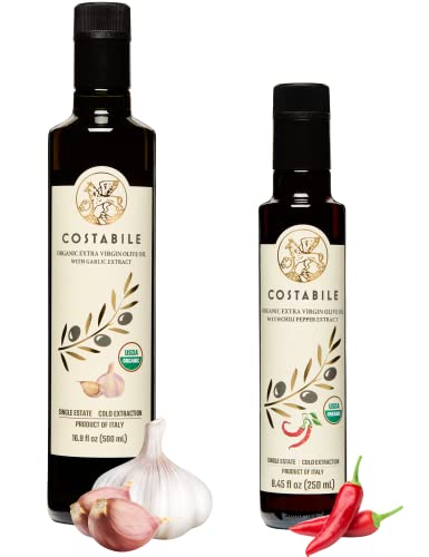 Set de Aceite de Oliva Extra Virgen con Ajo y Chile
