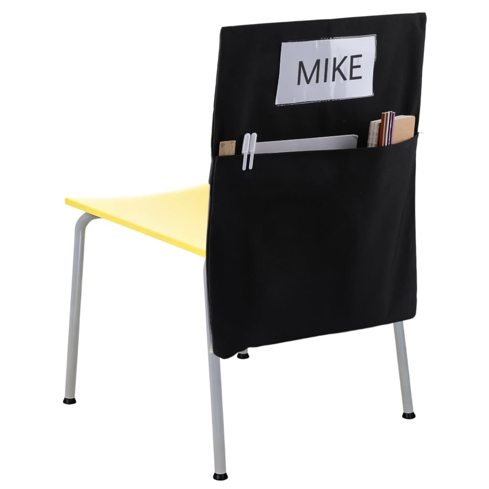 CRASPIRE Black Classroom Chair Pockets 19 x 16.5 Inch School Chairback Sack Buddy Pocket Chart Desk Seat Organizer with Name Label Slot for Student Preschool Daycare Kindergarten Supplies Storage