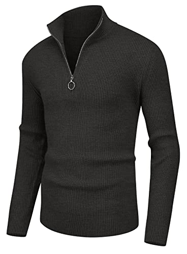 Sailwind Pull doux pour homme avec fermeture éclair quart de pouce classique côtelé à col roulé pour homme, Gris foncé, M Cover
