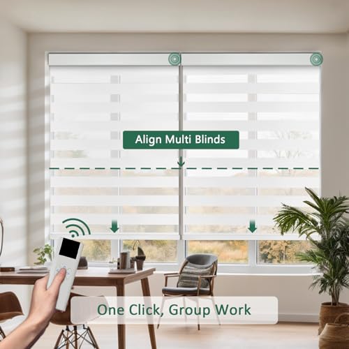 Image of Motorized Zebra Blinds Custom Size Smart Dual Layer Shades for Windows with Remote | Assembled in USA | Electric Day and Night Privacy Light Filtering Rechargeable Quiet Motor Window Shades