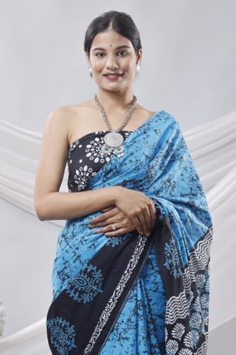 Image of Crafts Moda Pure Cotton Floral Print Saree with Blouse for Women