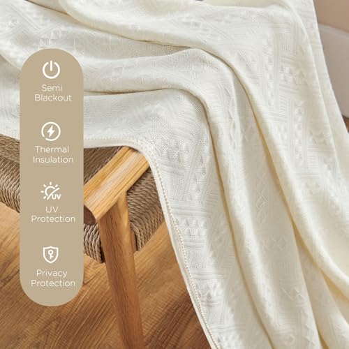 Image of Joydeco Beige Boho Curtains 90 Inch Curtains 2 Panels Set, Cream Boho Curtains for Bedroom Living Room, Super Soft Light Filtering Country Rustic Semi Sheer Farmhouse Curtains-No Tassels