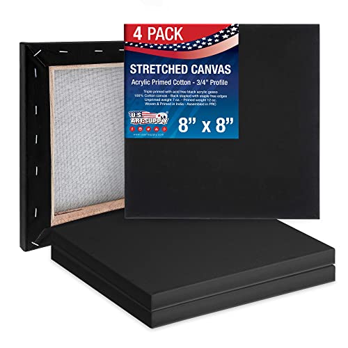 U.S. Art Supply 8x8 Black Mini Canvases for Painting, 4...
