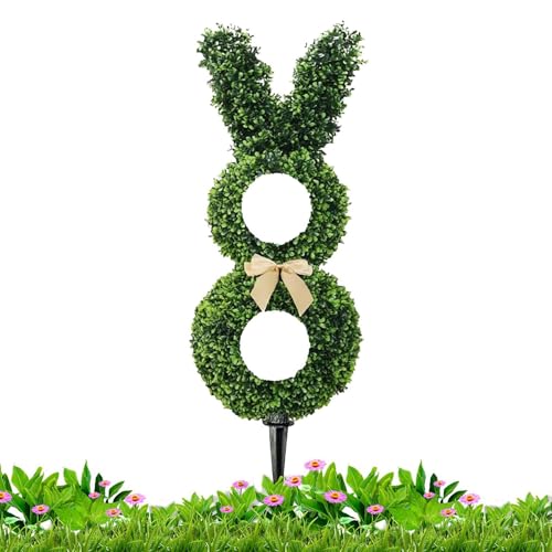 Best Potted Plants for Farmers - Bunny Topiary, Topiary Bunny Outdoor Artificial Tree Easter | Fake Set Shape Topiary Bunny Topiary Outdoor, UV-Resistant Rabbit Shape Artificial Pfla
