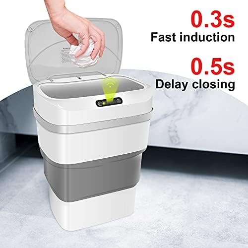 Touchless Sensor Trash Can, 17L Smart Trash Can with Lid, Automatic Garbage Can with 0.3s Fast Motion Sensor for Kitchen Bedroom Bathroom (Gray)