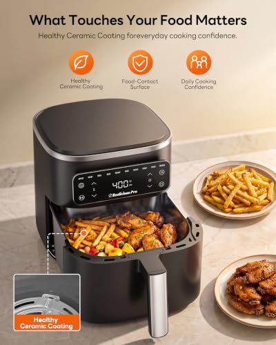 Image of Beelicious Pro 10-in-1 MicroTemp Air Fryer 6.5QT, PFAS-Free Ceramic Coating Airfryers, Nonstick & Dishwasher Safe, AI-Powered E-Recipes, Shake Reminder, Compact, Digital Display. Pure Black