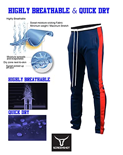 Screenshotbrand-S41700 Mens Hip Hop Premium Slim Fit Track Pants - Athletic Jogger Bottom With Side Taping-Nv/Rd-Medium #TOP1