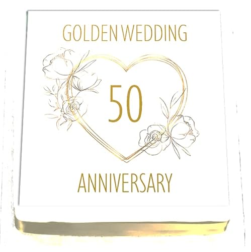 Golden Wedding Anniversary Cake Topper - 50th Anniversary Cake Decoration - Edible Icing - 7.5" 19cm Square