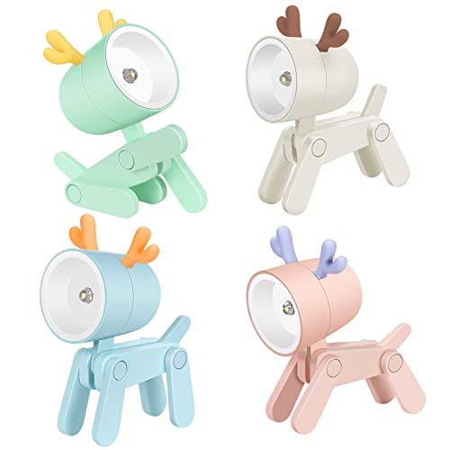 Zimuty LED Nachtlicht Kinder, Mini Nachtlampe Kawaii Tischlampe Deko Faltbare Lampe mit Handyhalter Warmweiß Nachttischlampe für kinder, 4 Stück (Elch ) Cover