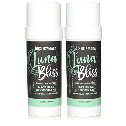 Rustic MAKA Natural Deodorant (Aluminum Free, Paraben Free, No Baking Soda Deodorant for Women, Activated Charcoal + Magnesium, Vegan, Cruelty-Free) - BUNDLE 2 Pack (Luna Bliss)