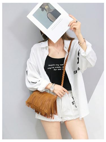 OYOANGLE Women's Tassel Zipper Shoulder Purse Fringe Cowgirl Crossbody Handbags Concert Bag4
