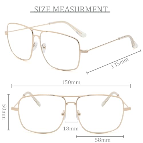 Image of Non Prescription Glasses - Classic Square Clear Lens Metal Frame for Men Women
