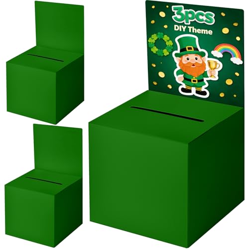 Ricalin 3-Pack Green Raffle Boxes with Slot, Card Box with Removable Header for Voting, Ballots, Donations & Suggestions, Suitable for Fundraising, Graduation St. Patrick's Day Party DIY Events