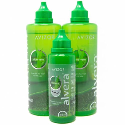 Avizor Unica Alvera | Solución con Aloe Vera para Lentes Blandas | Pack Viaje y Hogar 2x350ml + 100ml